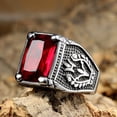 thumbnail image 2 of PAURO Men's Stainless Steel Vintage Gemstone Ring Engraved Flower Design Silver Plated, Red Stone Size 7, 2 of 3