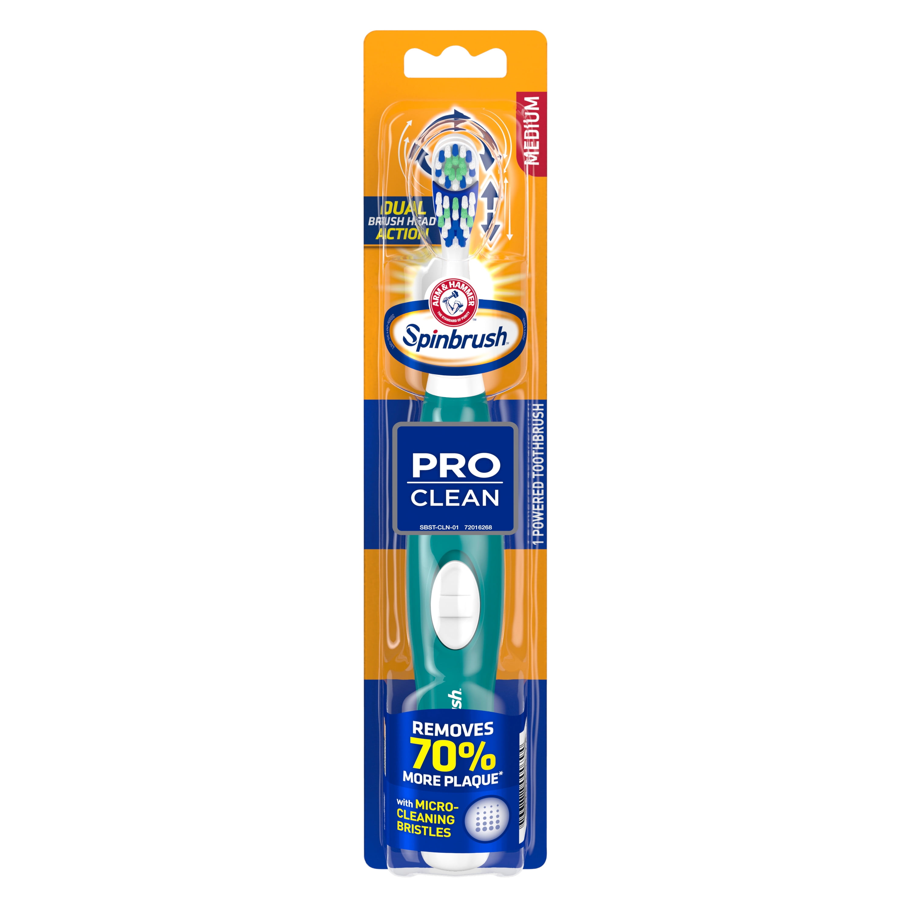 Arm & Hammer Spinbrush PRO CLEAN, Medium, Electric Battery Toothbrush, 1ct, Brush Color May Vary