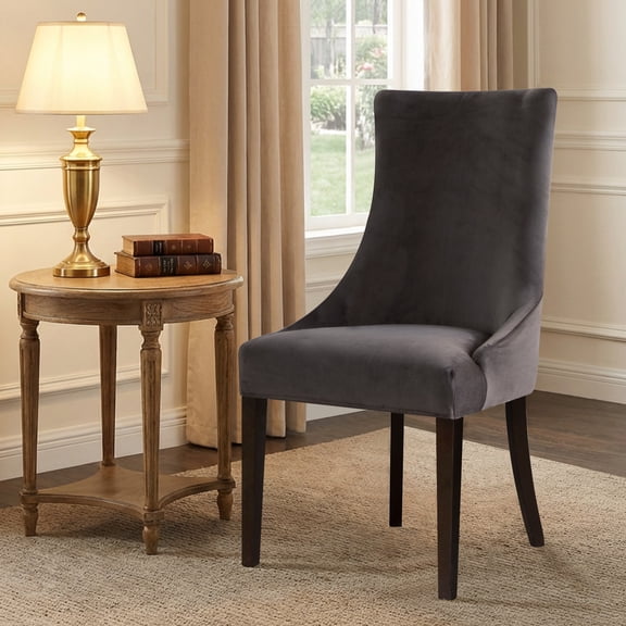 DONGPAI Stretch Wingback Dining Chair Cover Side Chair Slipcover, Velvet Accent Chair Cover with Arms, Protector Seat Cover for Dining Living Room Home, 1 Pack, Dark Gray