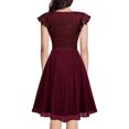 thumbnail image 4 of Hvot&aat Women's Elegant Floral Lace Cocktail Dresses with Satin Belt Cap Sleeve V Neck Mesk Patchwork A-Line Party Swing Dress, 4 of 4