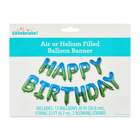 Blue/Green Ombre Happy Birthday Foil Balloon Banner, by Way To Celebrate