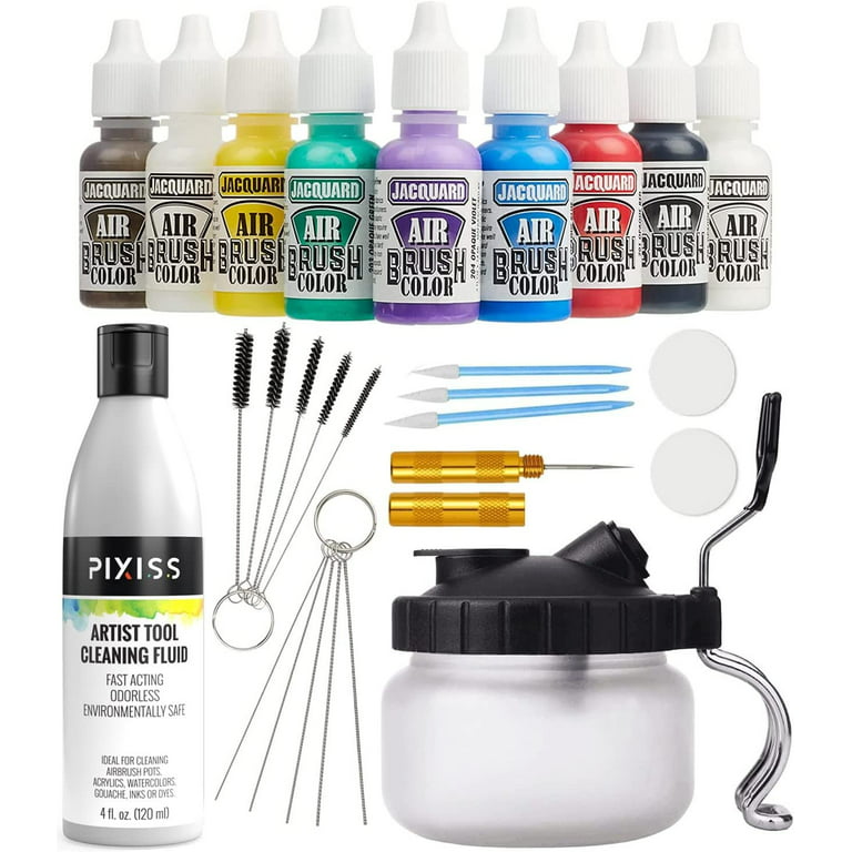 Jacquard Airbrush Paint Exciter Pack with Airbrush Cleaning Kit and Brush  Cleaner Solution - Airbrush Clean Pot Glass Cleaning Jar with Holder, Air