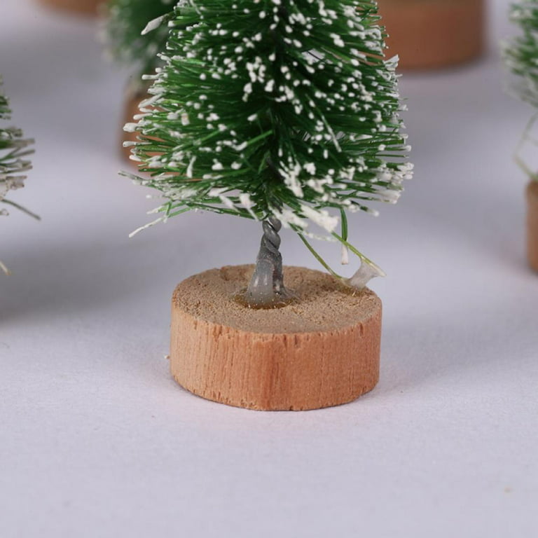 Mini Pine Trees 8Inch Sisal Frosted Christmas Trees Snow-Covered with Wood  Base Christmas Tree Set Tabletop Trees for Miniature Scenes, Christmas