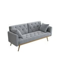 thumbnail image 4 of 68.3" Velvet Futon Sofa Bed, Modern Convertible Sleeper Sofa Couch with Adjustable Backrest and 2 Pillows, Comfy Tufted Loveseat Sofa with Golden Metal Legs for Living Room Bedroom, Gray, 4 of 7