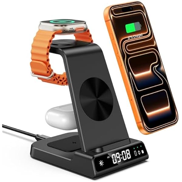 wonima02 Wireless Charger for iPhone 17, 3 in 1 Charging Station for Apple Watch Watch 11/10/9/8/7/6/5, Ultra 3/SE 3, for iPhone 17/16/15/14/13/12/11/X Series, for Air Pods Pro 3/4/Pro 2 (No Adapter)
