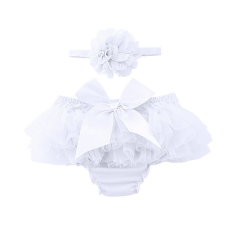 Infant Baby Girl s Bowknot Ruffle Bloomer Diaper Covers + Headband Set Newborn Photo Prop Outfits Baby Toddler Soft Underwear New White 0 Years