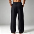 thumbnail image 4 of Men Solid Drawstring Wide Leg Sweatpants, Loose Casual Track Pants, Elastic Waist Athletic Jogger Trousers With Side Pockets For Daily Street Wear Black 2XL, 4 of 6