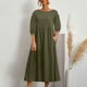 thumbnail image 2 of Vestido de verano de algodón y lino para mujer, Color sólido, cuello redondo, manga farol a la moda, suelto, de algodón y lino, con bolsillo Pompotops ghjkhdj11751, 2 of 8