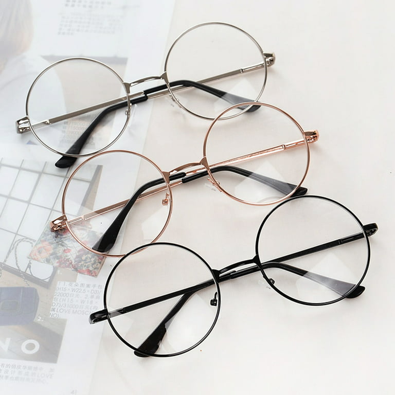 Classic Round Metal Frame Clear Lens Glasses For Women Girls - Temu