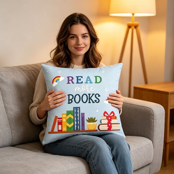 Reading Theme Throw Pillow Covers,Letter Printed Cushion Case,Soft Breathable Fabric,Modern Decorative Style for Living Room,Sofa,Bedroom Layout,17.71x17.71 Inch