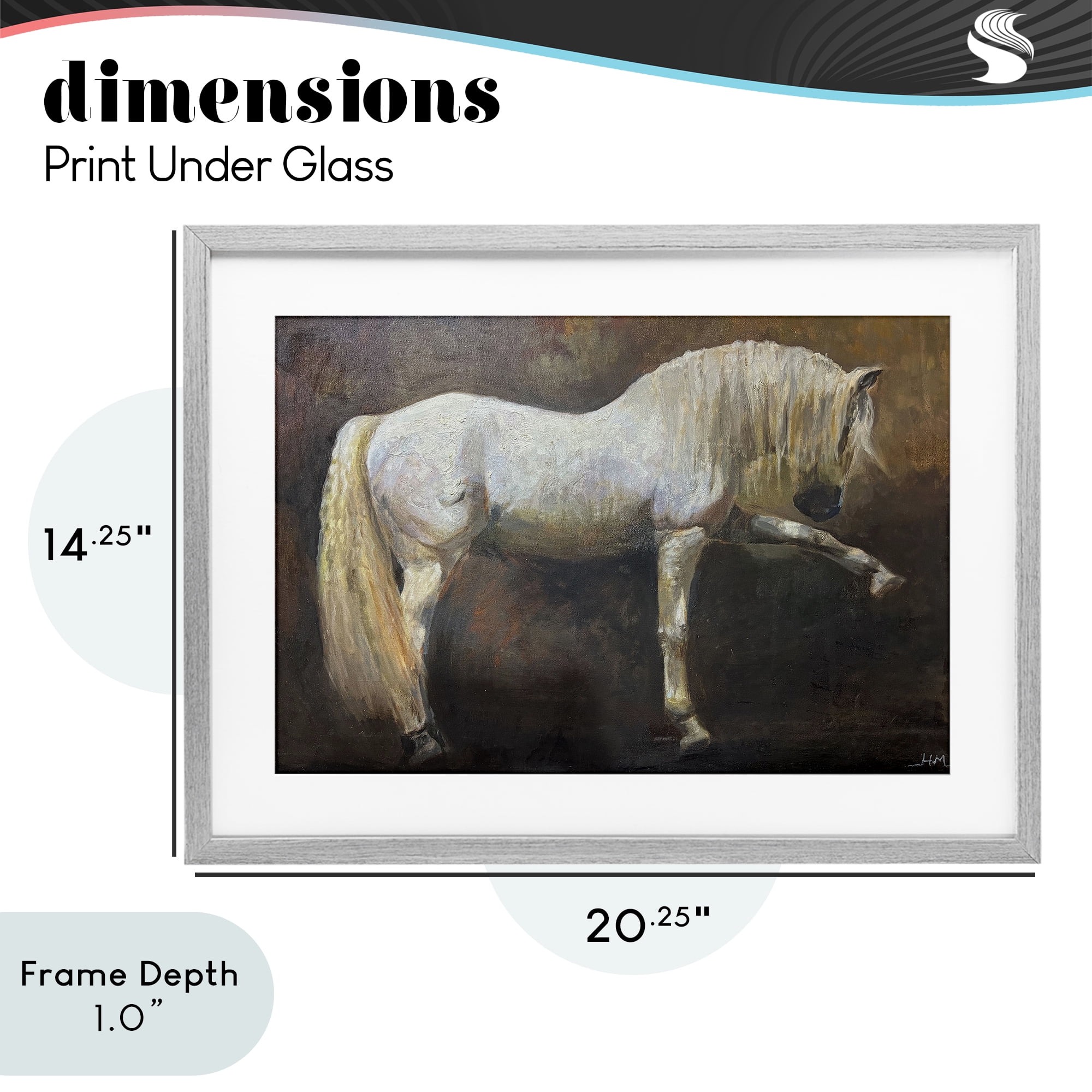 Stupell Industries Elegant White Stallion in Motion Gray Framed Print Under Glass, design by Hilary McCarthy