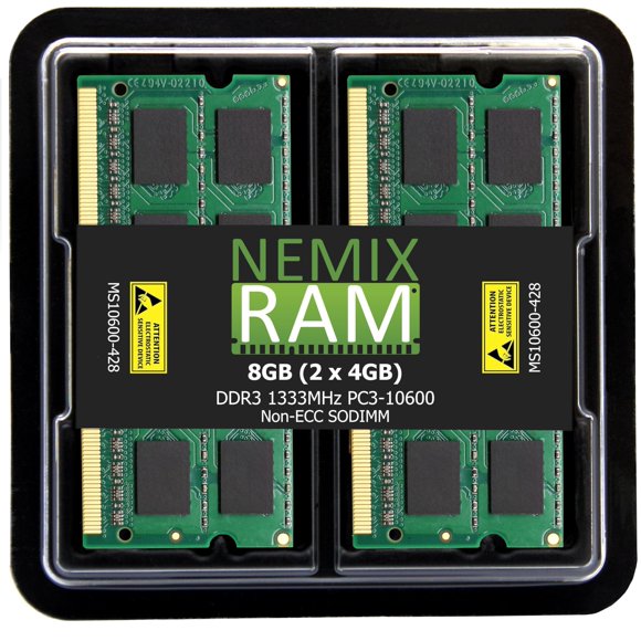 NEMIX RAM 8GB (2X4GB) DDR3 1333MHZ PC3-10600 2Rx8 1.35V 204-PIN Non-ECC SODIMM KIT Compatible with Apple MacBook Pro Laptop iMac Memory