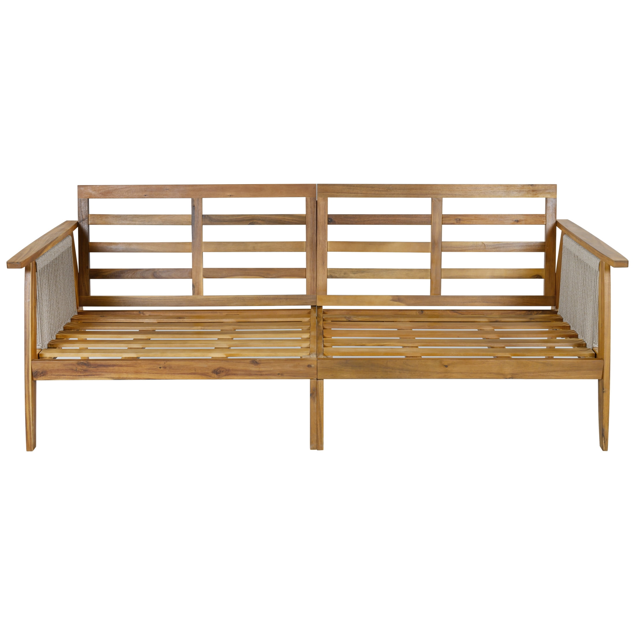 Christopher Knight Home Outdoor Acacia Wood 3-Seater Sofa, Rope Woven Frame with Cushions, Teak+Beige