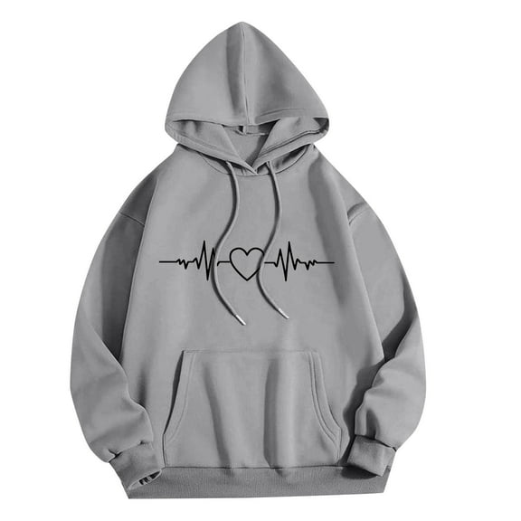 XPMWRP Women's Hearts Graphic Print Casual Hoodies Sweatshirt Fall Winter Warm Loose Crew Neck Long Sleeve Pullover Classic Everyday Clothes with Pockets Gray XL