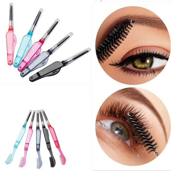 Random Color Folding Eyelash Brush Double Head Eyebrow Comb Multifunctional Makeup Eyelash Grooming Nylon Fiber Eyebrow Brushes