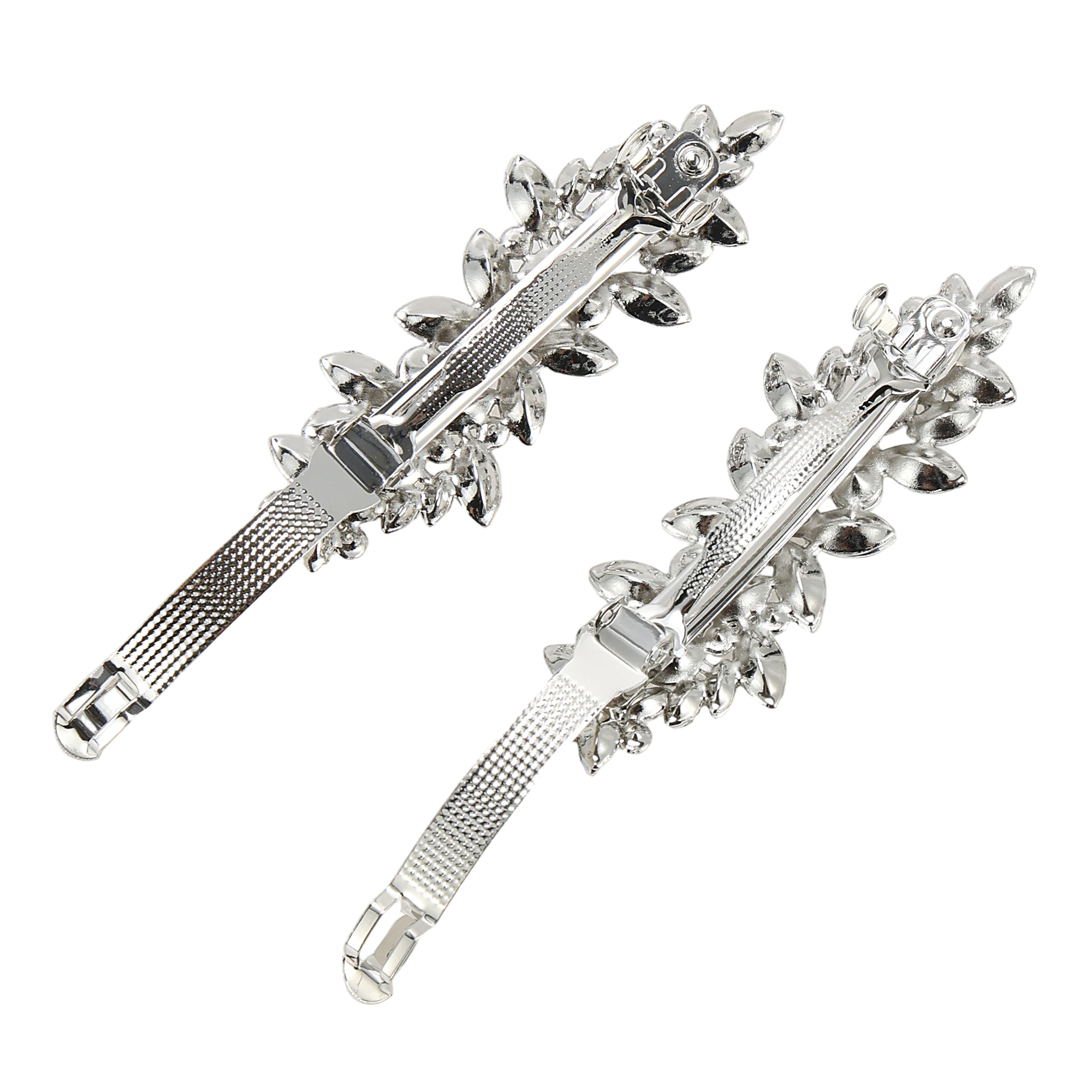Unique Bargains 2Pcs Grace Crystal Set Style 3 Hair Barrettes Silver Tone