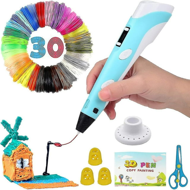 Stylo 3d Intelligent avec Affichage Led, Stylo d'Impression 3d avec Charge Usb, 30 Couleurs Recharges de Filament Pla, Compatible Pla & Abs, Cadeau Parfait pour Arts et Artisanat--(Aimia)