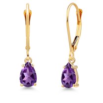 Gem Stone King 14K Yellow Gold Purple Amethyst Earrings for Women | 0.72 Cttw | Gemstone February Birthstone | Pear Shape 6X4MM