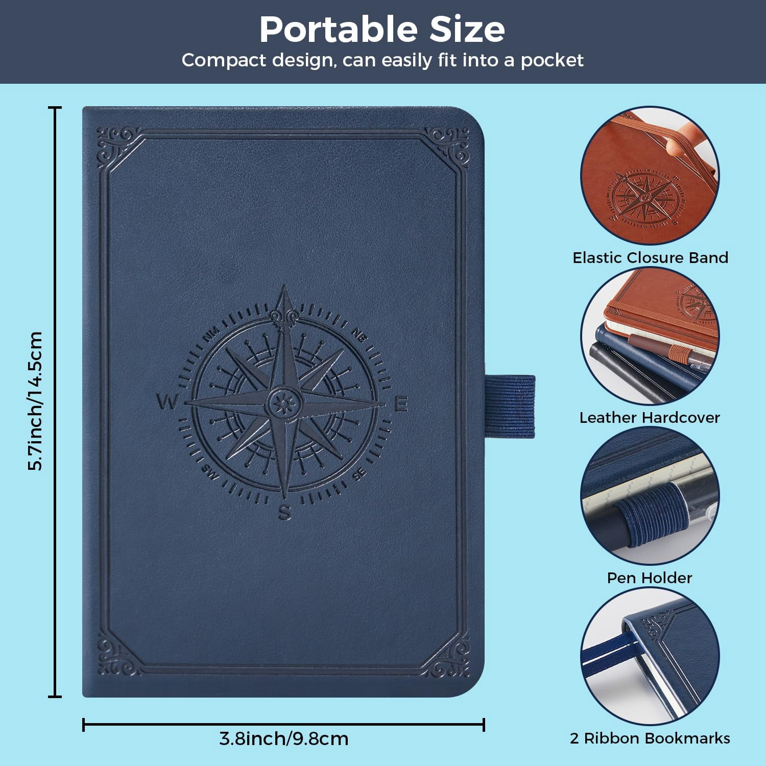 (3 Pack) Pocket Notebook Small Journal For Men Women  3.7" X 5.7" A6 Mini With Pen 100gsm Lined Paper Hardcover Notepad Work Writing Note Taking School Supplies