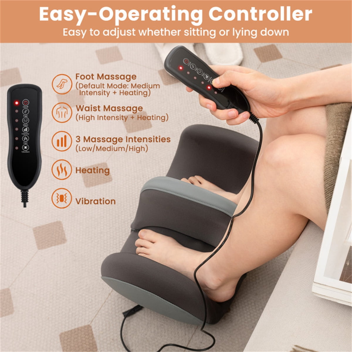 Shiatsu Foot Massager with Heat and Vibration, Electric Foot Massager, Foot and Calf Massager for Pain Relief, Circulation and Muscle Relaxation, Remote Control, Grey