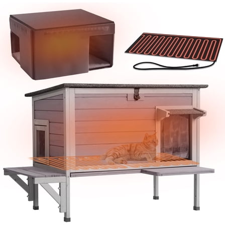 Aivituvin  Heated Cat House with Anti-Chewing Cable Insulated Cat House Outdoor Weatherproof with Liner Feral Cats Shelter with Heater