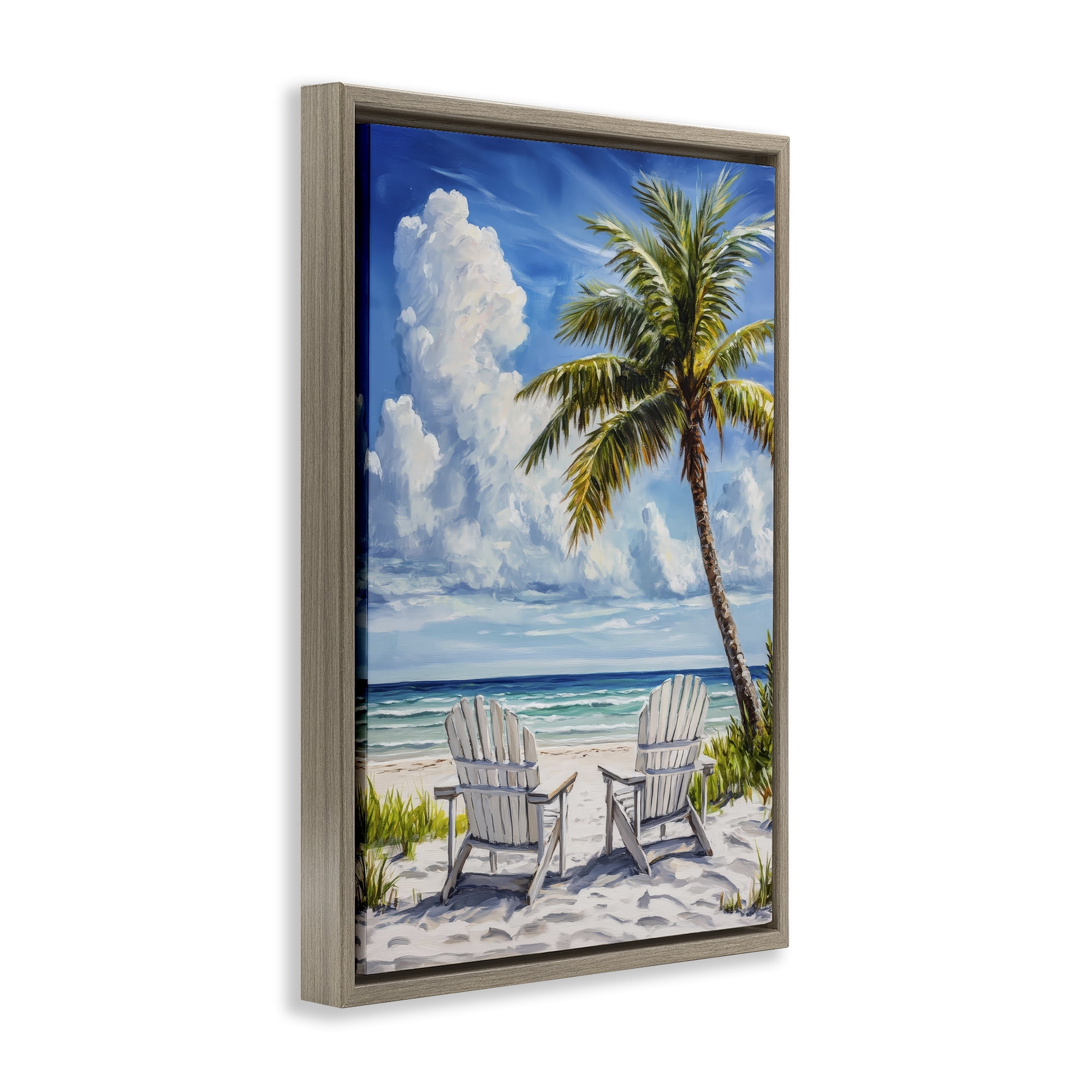 Stupell Industries Clouded Beach with Looming Palm Brown Framed Floater Canvas Wall Art, design by Petal Prints Design