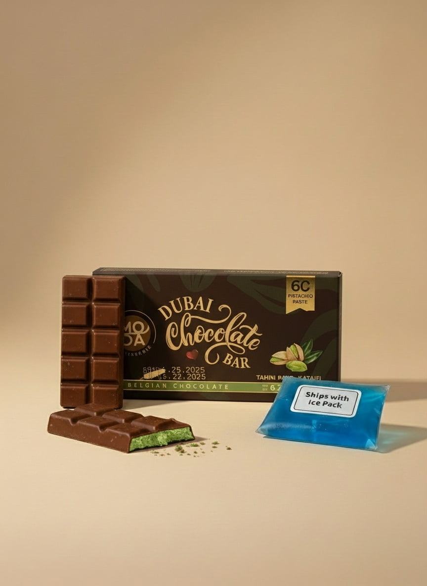 Moda Patisserie Bitter Pistachio Kunefe Dubai-Style Chocolate Bar 7 oz (200g) | Handcrafted Turkish Sweets Made in Türkiye | Gourmet Luxury Dessert Gift Box for Ramadan, Eid & Celebrations