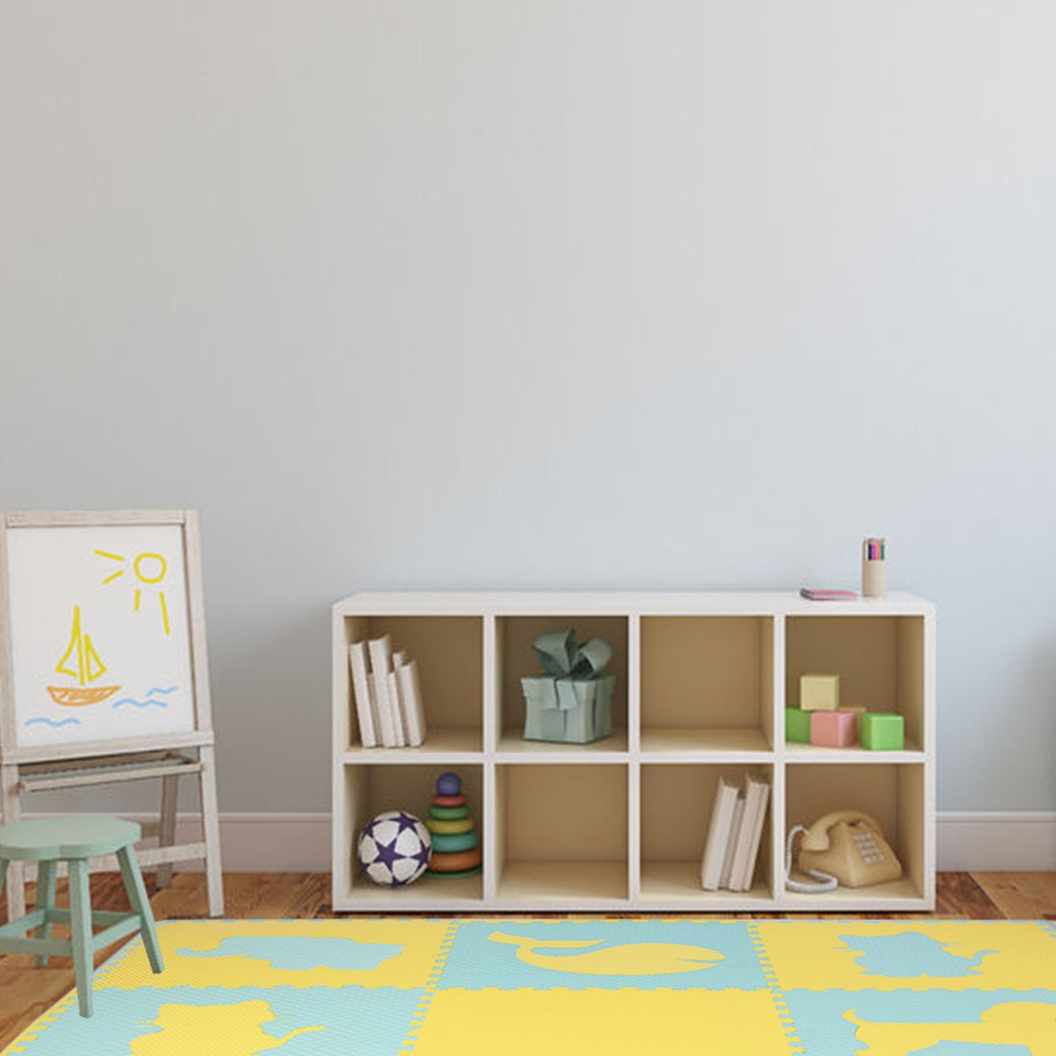 New Kids Puzzle Exercise Play Mat With Textures and Borders Blue / Yellow