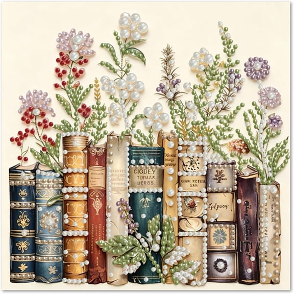 Diamond Painting Kits for Adults, Plant Floral Books 5D Diamond Art Painting for Beginners, Full Drill Round DIY Gem Painting, Diamond Dot Gem Art Painting Kits for Home Art Decor, 12X12 inch