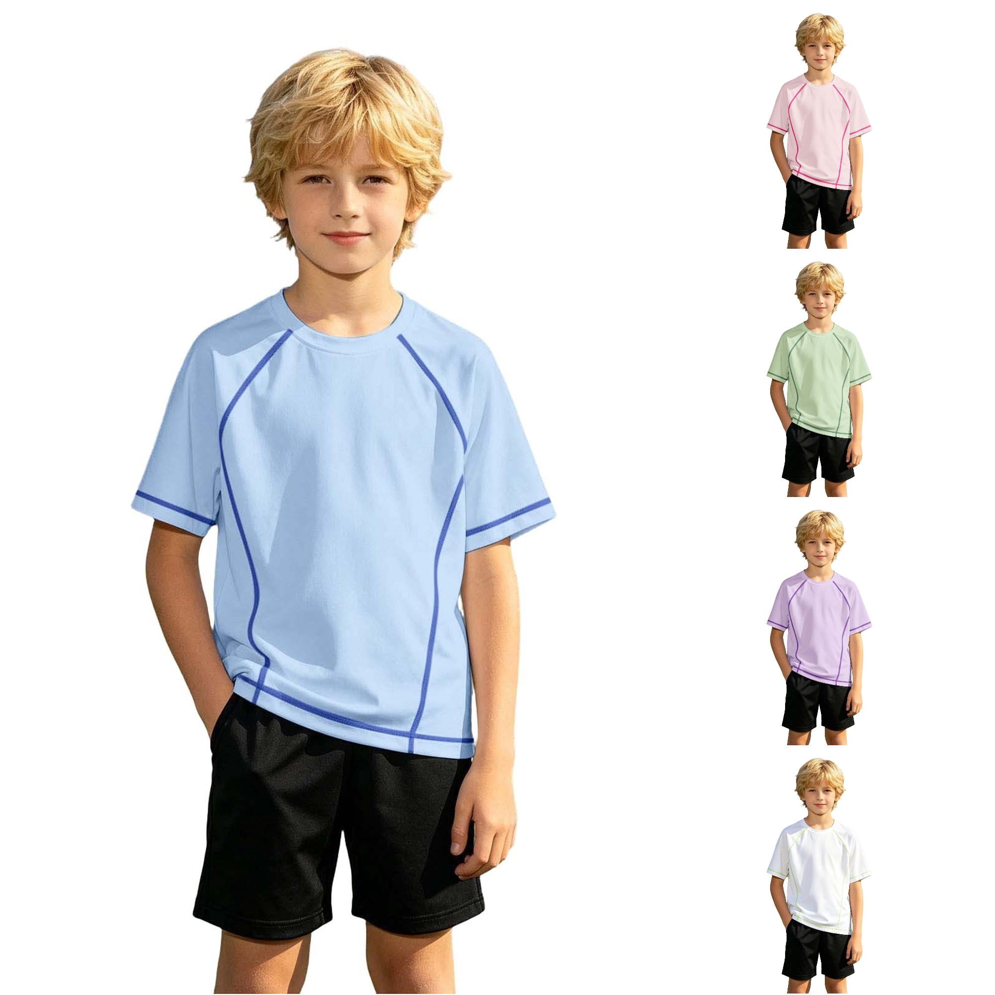 NinXxx Boys Ice Silk Short Sleeve Breathable Wicking Sport Yoga Top Light Blue 16-17 Years