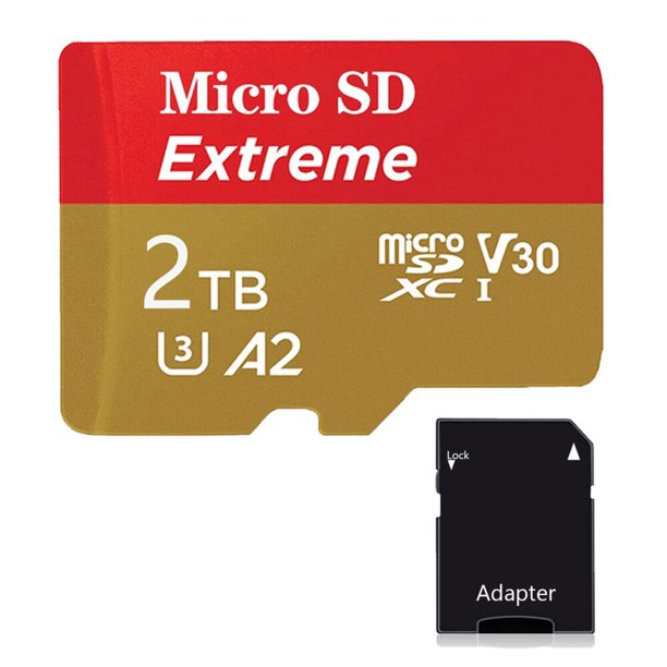 Tarjeta de memoria Micro SDXC de 2TB, adaptador de tamaño completo A2 U3 4K C10, velocidad de lectura, grabación de Video rápida 4K para Cámara de Acción GoPro DJI Drone qym unisex