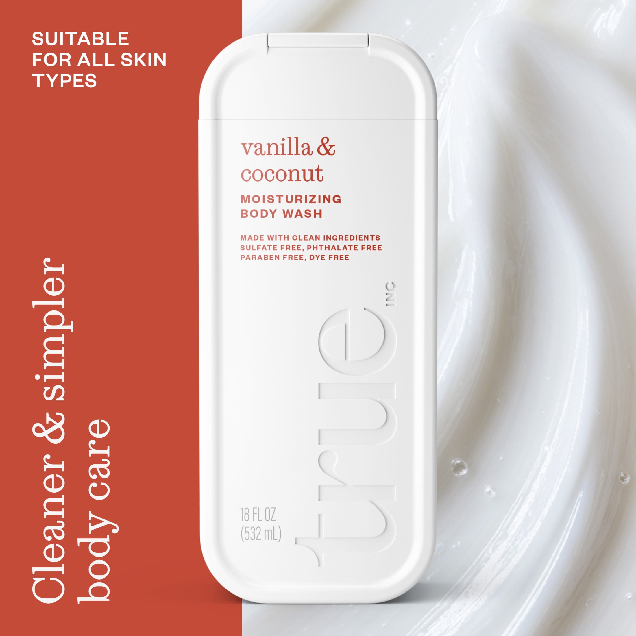 True Vanilla & Coconut Body Wash, Sulfate-Free, Moisturizing and Hydrating Formula for Women & Men, 18 fl oz