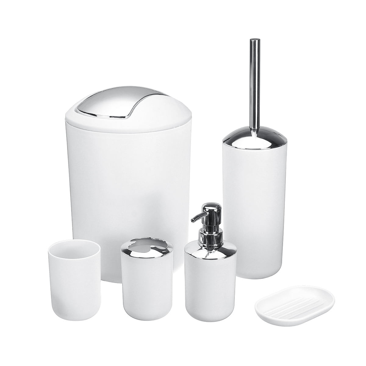 6pc/set Bathroom Accessory Cup Bin Soap Dish Dispenser Tumbler Toothbrush Holder 