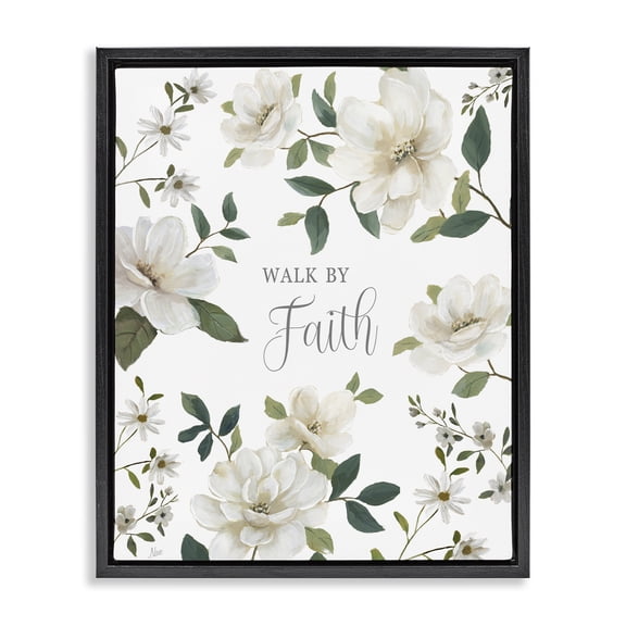Stupell Industries Traditional Floral Walk By Faith Black Floating Frame Canvas Art, 17 x 21, by Nan