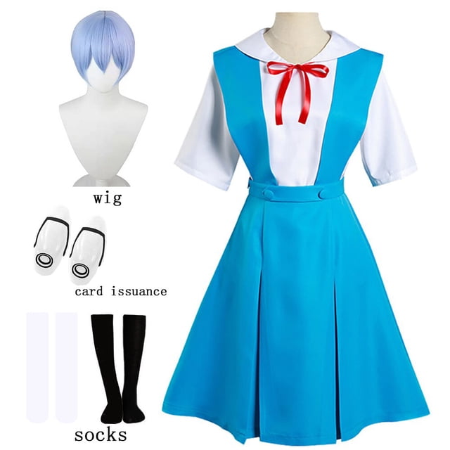 Disfraz de Cosplay Rei Ayanami Asuka Langley Soryu para niña y mujer, uniforme escolar, vestidos, peluca, pinzas para el pelo, ropa de Halloween Loli