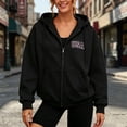 thumbnail image 2 of Womens Hoodie USA Letter Print Full Zip Up Sweatshirt Oversize Tops Long Sleeve Hooded Jacket with Pockets Solid Color Plus Size Coat Clothes, 2 of 4