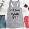 thumbnail image 2 of Thick Thighs And Pretty Eyes Tank Top, Ladies Racerback Tank Top, Body Positive Tank, Body Positivity Tank, Heather Gray, Large, 2 of 3