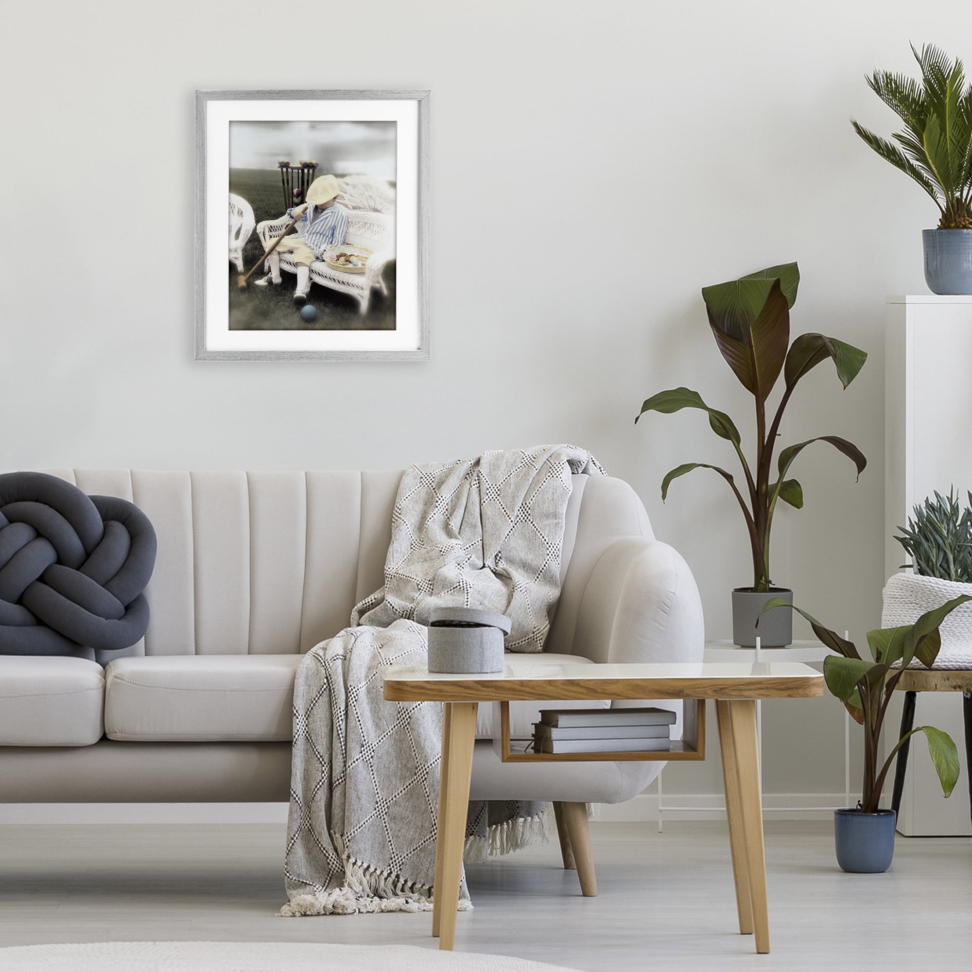 Stupell Industries Child with Croquet Mallet Gray Framed Print Under Glass, design by Kendra Dew