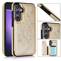 Dteck Case Compatible with Samsung Galaxy S24 Plus,Magnetic Clasp Leather Wallet with Card Slot Butterfly Embossing Case Flip Kickstand Protective Phone Cover for Galaxy S24 ,Gold