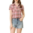 thumbnail image 1 of Camisas de cuadros para mujer Inspire Chic, con cuello de punta y botones, talla S, rosa claro, 1 of 6