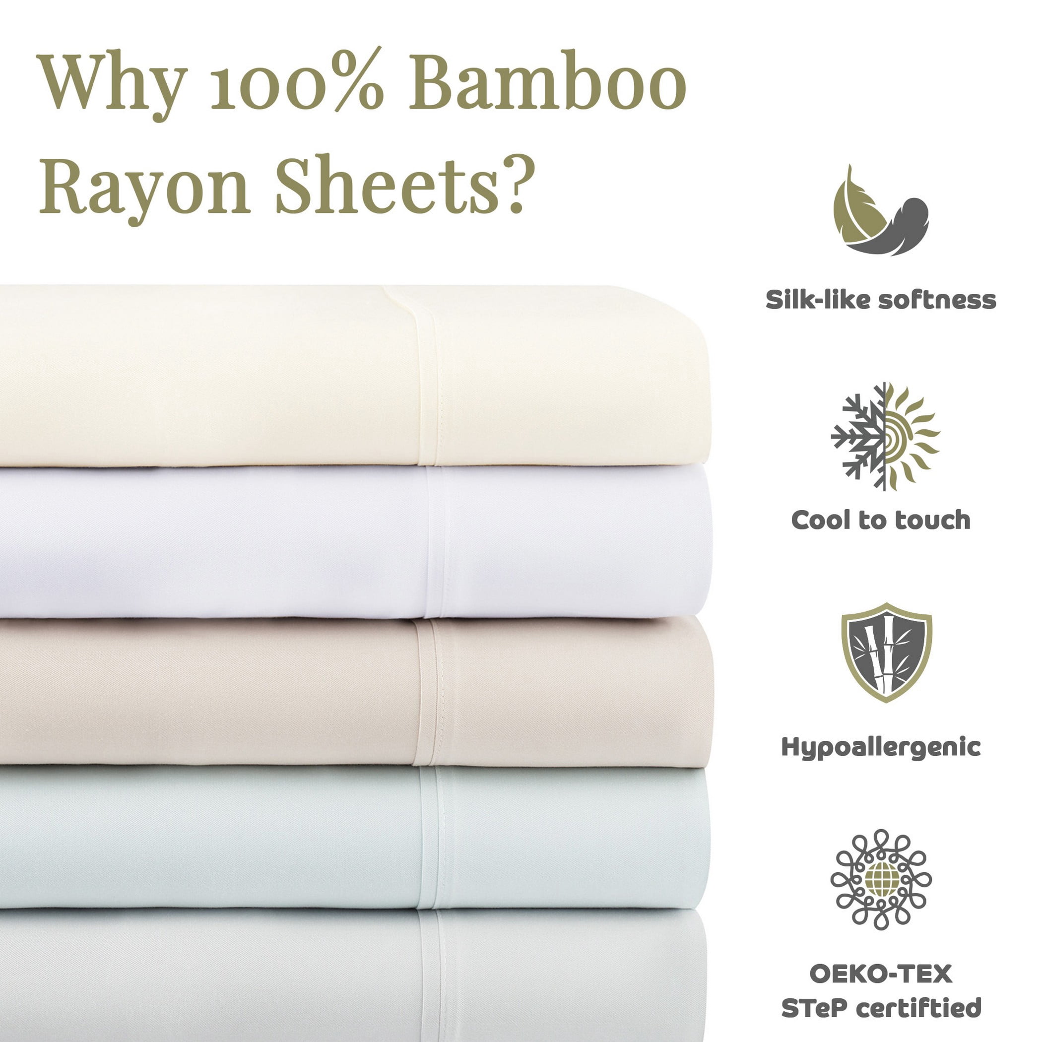 Aston & Arden Bamboo Rayon Sheet Sets, 4-Piece, 250 Thread Count, Modern, Hypoallergenic, California King, Grey