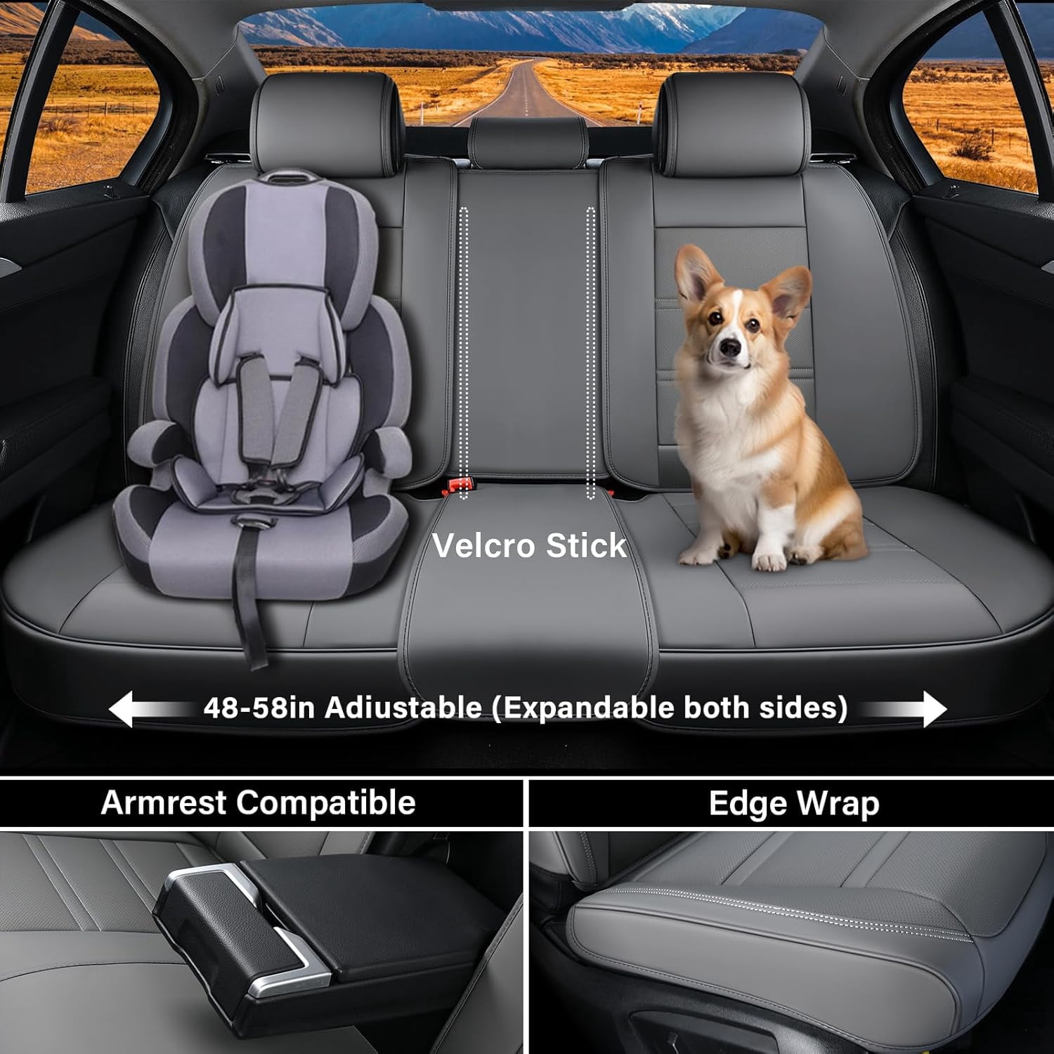 Coverado Car Seat Covers Full Set, Breathable Faux Leather Seat Protectors, Comfortable&Durable, Auto Cushion Universal Fit for Most Cars, Gray