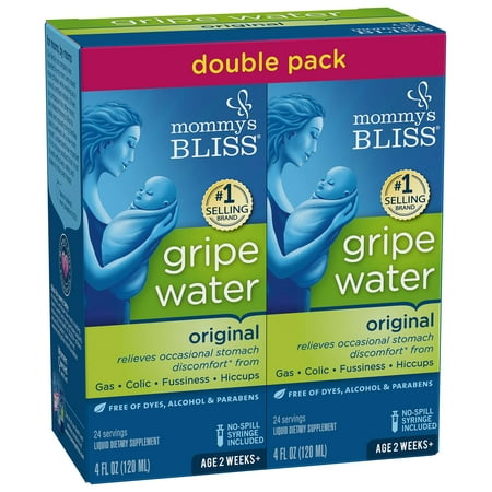 Mommy's Bliss Original Gripe Water for Baby's Tummy Trouble soothes Occasional Infant Stomach Discomfort from Gas and Colic, and Helps with Fussiness, and Hiccups, 4 fl oz bottle (2 Pack) 4 Fl. Oz (Best Baby Bottles For Gas And Colic)