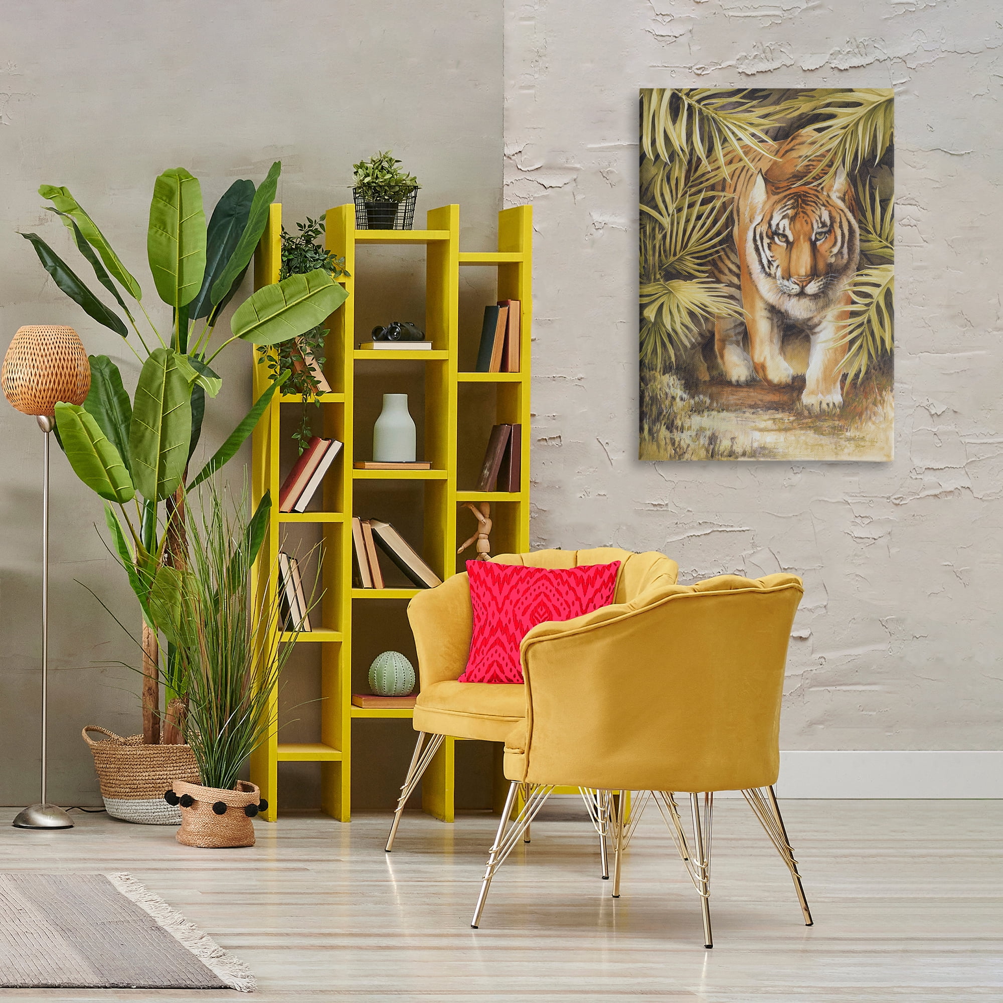 Stupell Industries Tiger Prowling Through Leaves Animals & Insects Painting Gallery Wrapped Canvas Art Print Wall Art, 24 x 36