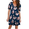 thumbnail image 2 of Puntoco Vestido De Manga Corta Con Cuello En V, Vestido Casual De Verano Con Estampado Floral Degradado Y Bolsillos Para Mujer, Color Azul Oscuro Xl, 2 of 7