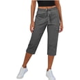 thumbnail image 2 of RUTAYY Women's Capri Pants Casual Summer with Drawstring Elastic Waistband and Side Pockets Comfortable Lightweight Solid Color Vacation Playful Trousers, 2 of 8