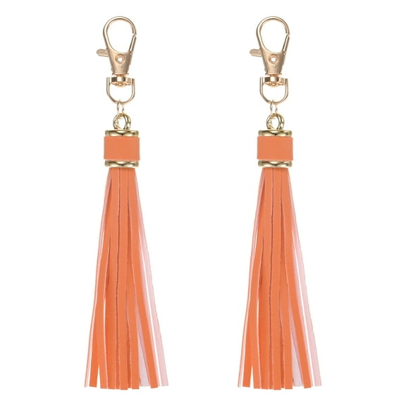 Uxcell 2-Pack PU Leather Tassel 5.9 Inch Small Keychain Tassel Orange with Rings for DIY Crafts