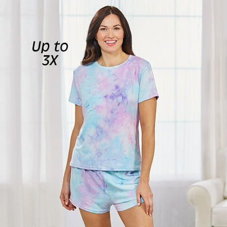 

Women s Pajama Set - Tie Dye Shorts and Short-Sleeved PJs - Blue L