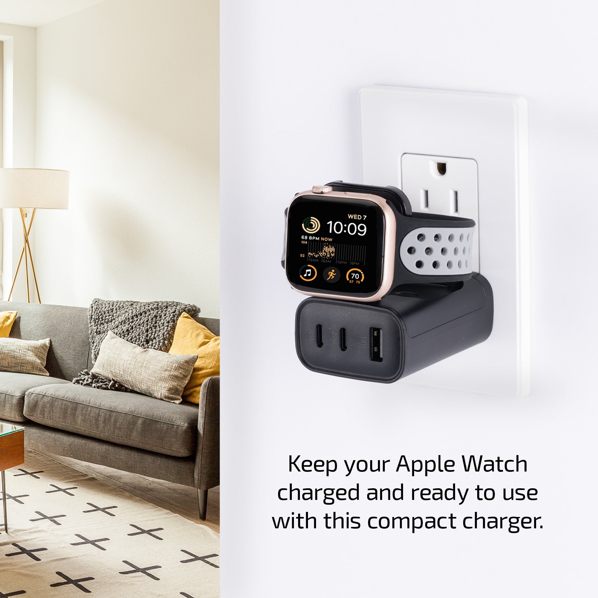 Merkury Innovations 4-in-1 PD 40W USB Wall Charger with Apple Watch Charger – 2 USB-C + 1 USB-A Ports (Foldable Design)