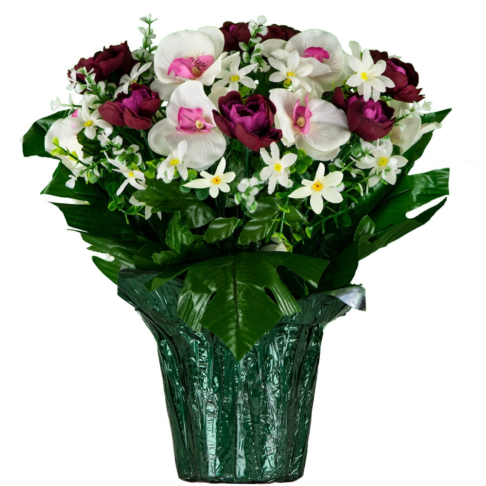 Sympathy Silks Artificial Flowers Weighted Pot Bouquet Decoration